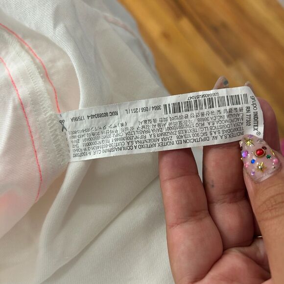 Zara Off White Hot Pink Stitching Button Down Long Sleeve Collared Shirt Large - Picture 8 of 10